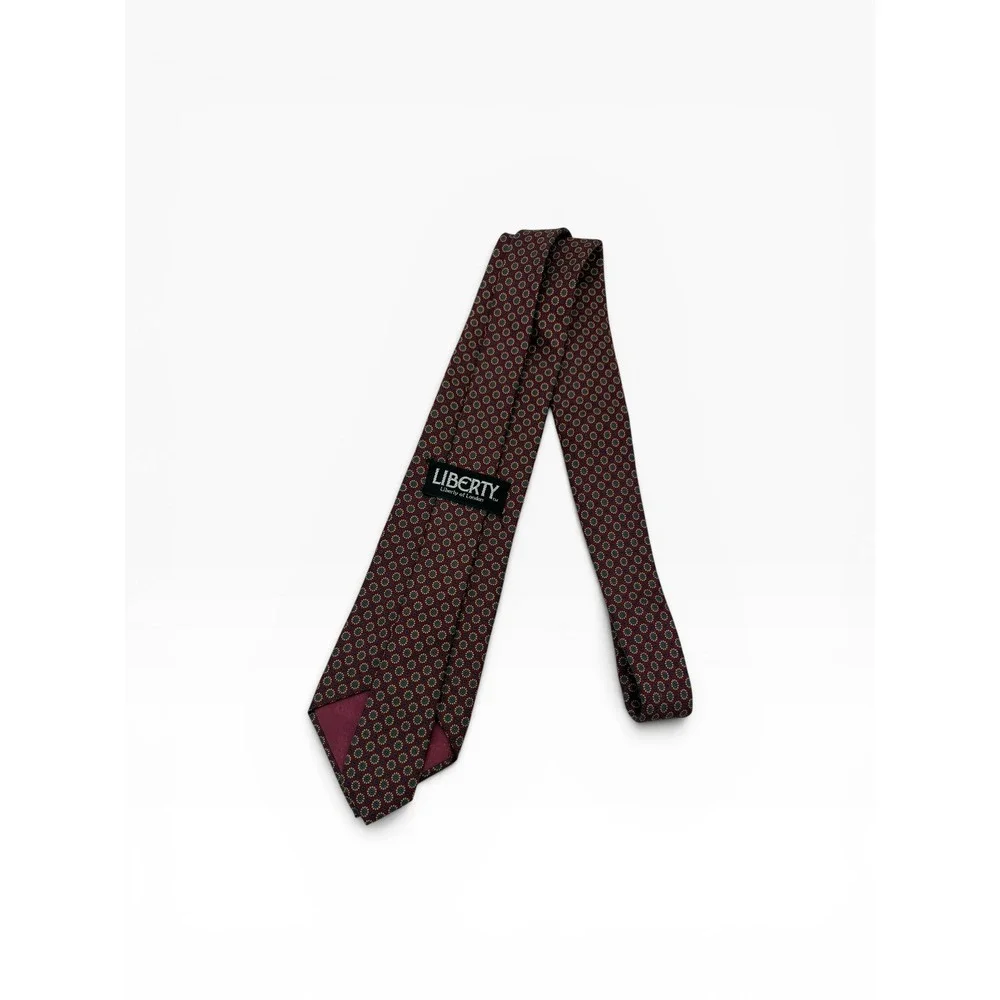 Liberty of London Mens Silk‎ Tie Burgundy Geometric Medallion Pattern Necktie